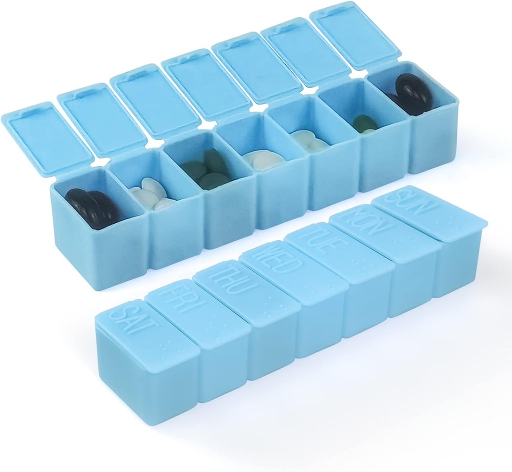 Haftalık Küçük Pill Organizer, 7 Günlük Pill Case, Günlük Vitamin Vaka Tıp Kutusu, Pill Konteynerleri Tıp Supplements Fish Oil(2Pcs, Blue)