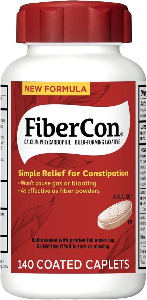 FiberCon Fiber Terapi Caplets, Güvenli, Basit ve Rahatsız Fiber Bowel Irregularity, Easy Constipation Relief with No Gas or Bloating, 140 Caplets