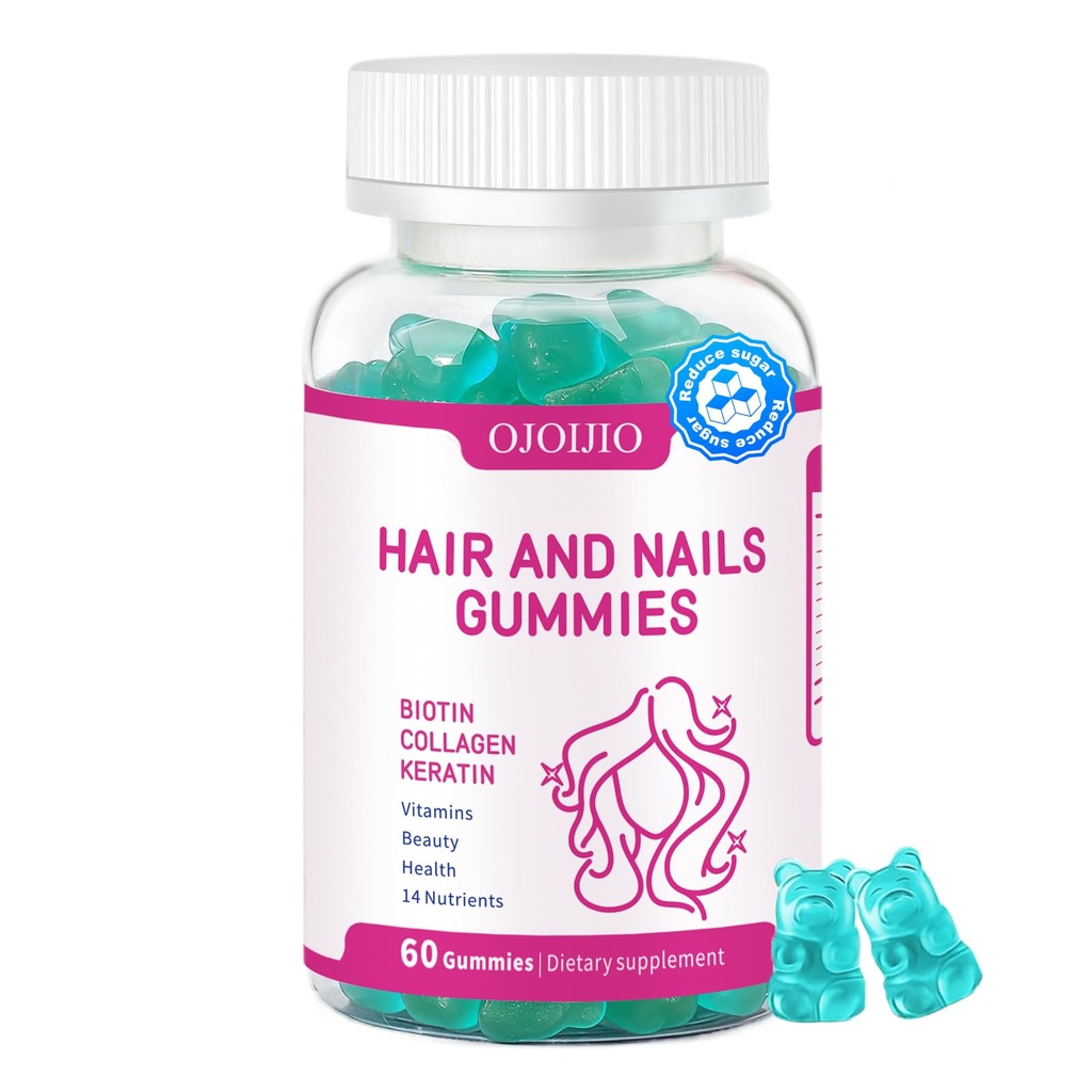 Belle Nature Biotin 5000mcg Gummies with Collagen & Keratin - Hair, Skin & Nails Vitamins - 30% Less Sugar, 14 Nutrients, Mixed Berry Flavor - 60 Chewable Candies