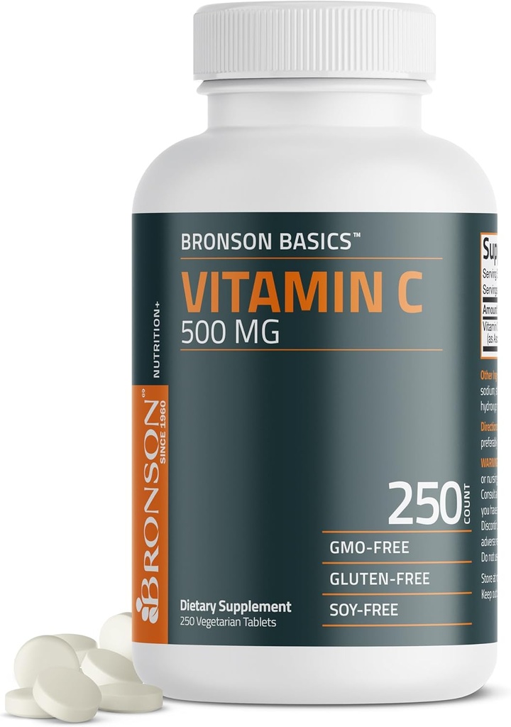 Bronson Vitamin C 500 MG Sağlıklı Immune Sistemi ve Antioksi Koruma, Non-GMO, 250 Vejetaryen Tabletler