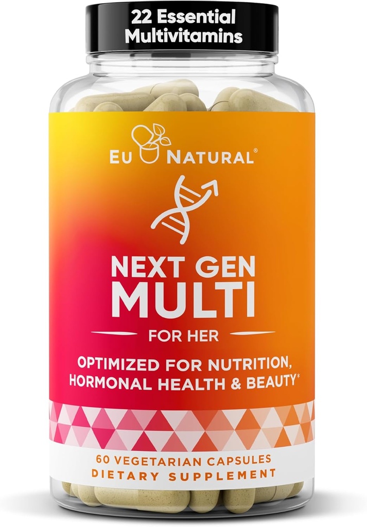 Next Gen Multivitamin για γυναίκες – 22 Βελτιστοποιημένες Βιταμίνες για Ανοσία, Ομορφιά, Εγκέφαλος, Ενέργεια, Οστά και Καρδιά – Βιταμίνη C, D, E, K, Σιδήρου, B6 και DHA - 60 Χορτοφαγικά Μαλακά Καψάκια (Συσκευασία Μαΐου Vary)