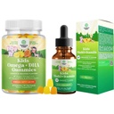 Bundle of Kids DHA Omega 3 Gummies - Fatty Acids Omega 3 6 9 for Brain Immune Strength Vision Focus Support and Liquid Multivitamin for Kids Immunity Support - Yummy Toddler Supplement High Absorption