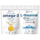Micro Ingredients Omega-3 Fish Oil 4,200mg Softgels & L-Theanine 200mg Bundle 2 Pack | Wild-Caught Fish, Burpless with Lemon Flavor | Amino Acid & Mineral Complex