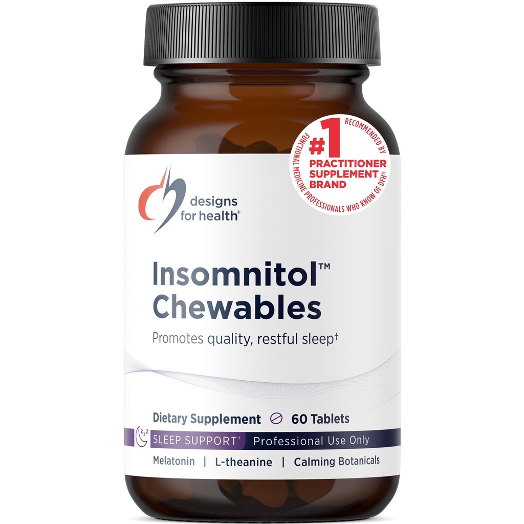 Sağlık Için Tasarımlar Insomnitol Chewables - Chewable Melatonin - 200 mg L-Theanine, 5-HTP, B6 + Inositol - Lemon Flavored Supplement - Vegan (60 Tablet)
