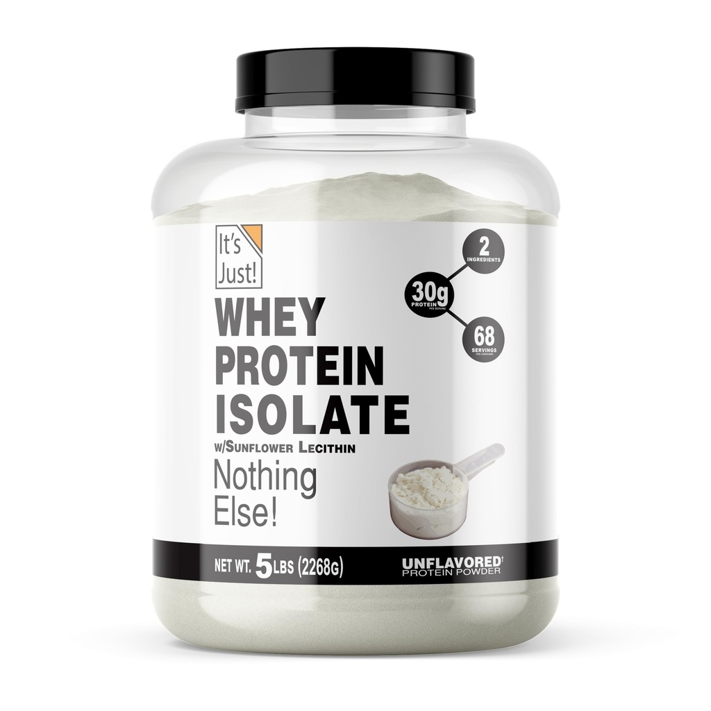 It's Just! - Whey Protein Isolate, Ultra Premium Grass-Fed, Unflavored, Made in USA, Pure 90% Protein, Only 1g Carb, No Added Sugar (5 Pound)