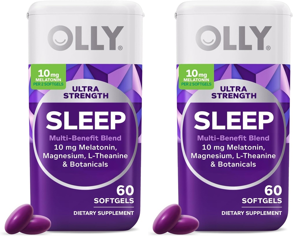 OLLY Ultra Strength Sleep Softgels, 10mg Melatonin, L-Theanine, Chamomile, Magnesium, Lemon Balm, Supports Deep Restful Sleep, Nighttime Sleep Aid, Non Habit-Forming - 60 Count (Pack of 2)