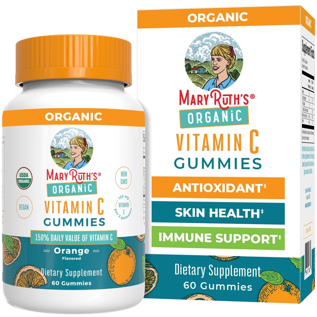 MaryRuth Organics Vitamin C Gummies | USDA Organik | Vegan Chewable Vitamin C Gummies for Ages 14+ | for Immune Support & General Wellness | Vegan | Non-GMO | Orange Flavor | 60 Count
