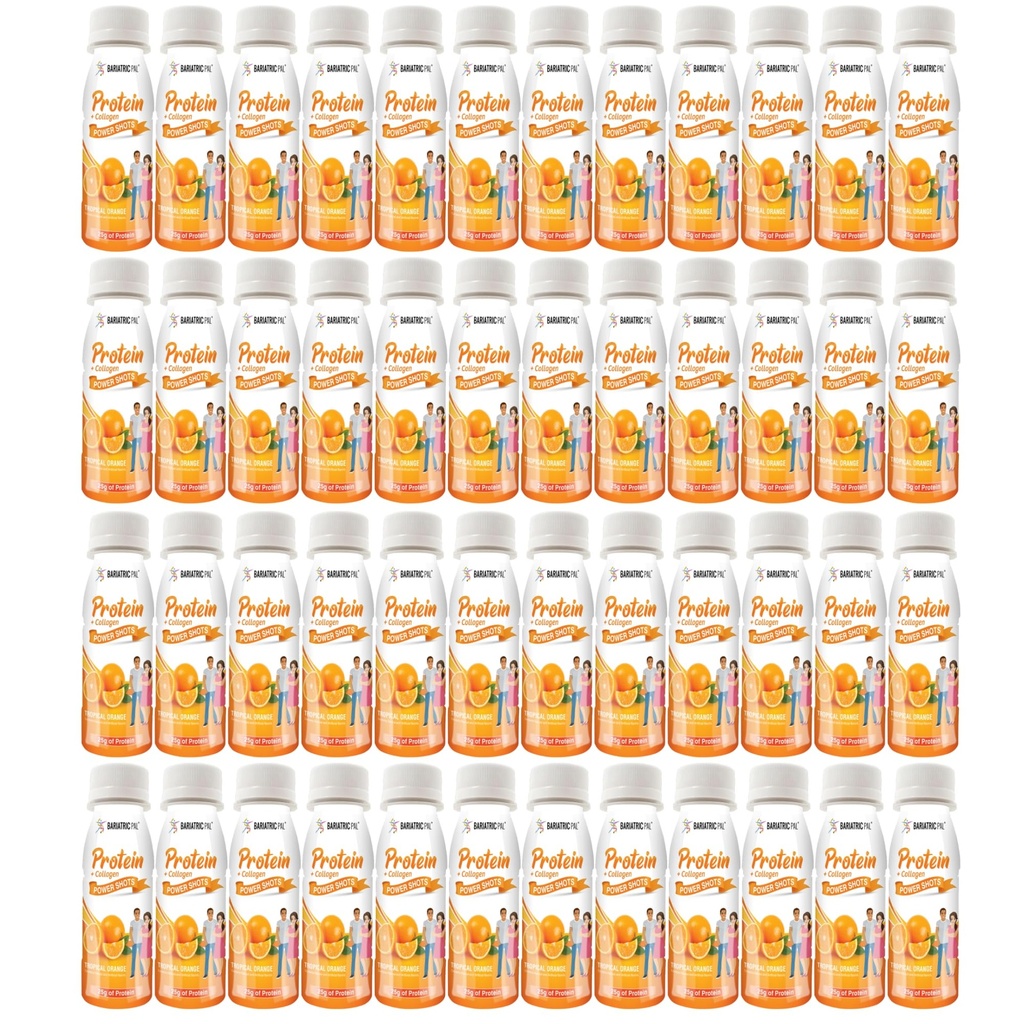 BariatricPal Ready-To-Drink 25g Whey Protein & Collagen Power Shots - Tropical Orange (48 Bottles)