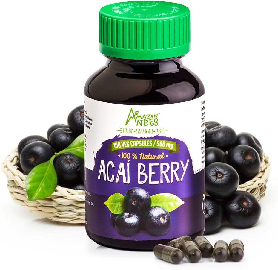 Andes Acai/Açai κάψουλες μούρων (Euterpe oleracea) – Πλούσια πηγή αντιοξειδωτικών, βιταμίνης C & Ίνες - Υποστήριξη ανοσοποιητικού συστήματος - Χωρίς γλουτένη, μη ΓΤΟ, Vegan & μη ιριδισμένα - 100 Veg χάπια (500mg)