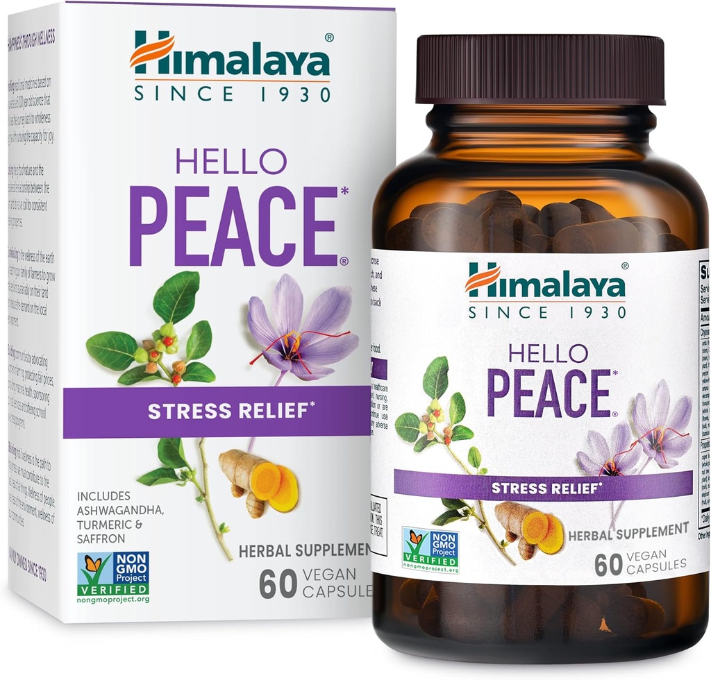 Himalaya Merhaba Barış - Ashwagandha ve Turmeric for Normal Cortisol ve Adrenal Destek - Vegan, Non-GMO, Gluten Free, 60 Capsules