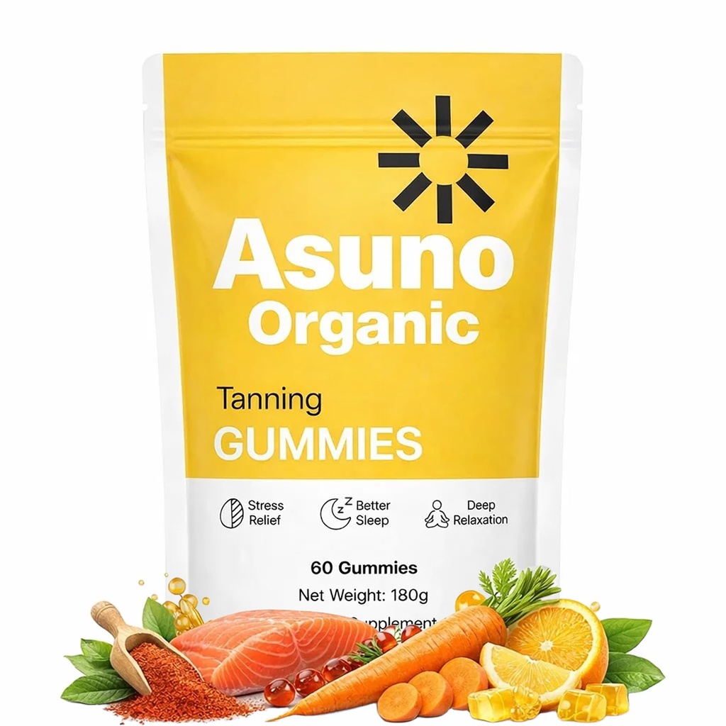 Tanning Gummies for Women & Men with Astaxanthin, Beta Carotene, Vitamin C, Sunless Tanning Supplement for Various Skin Types, Supports Skin Health, Gentle