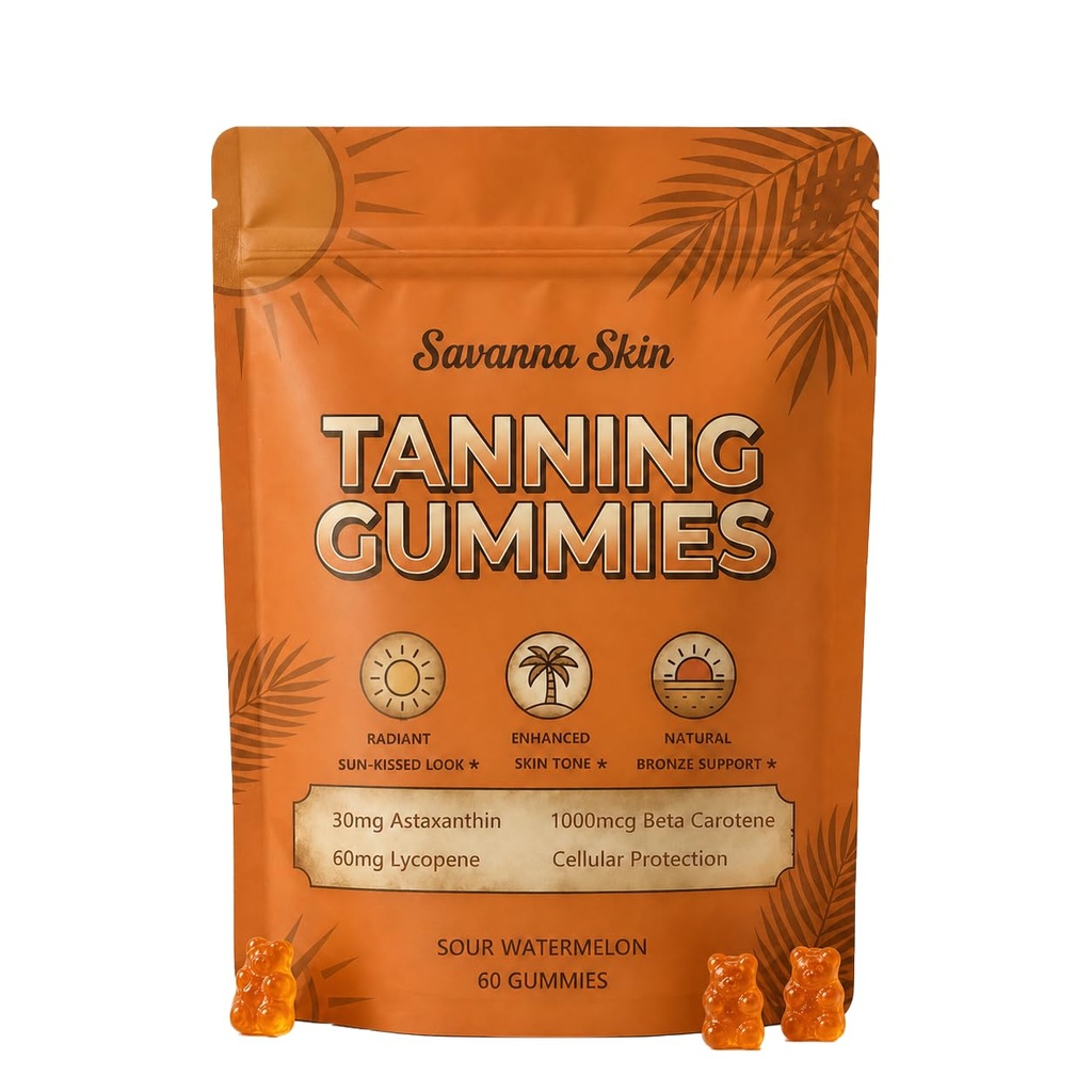 Savanna Skin Tanning Gummies:Antioxidant Beauty Gummies with Beta-Carotene & Lycopene for a Healthy Sun-Kissed Look – 60 Daily Beauty Gummies