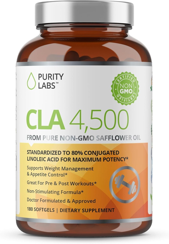 CLA Supplements 4500MG - Non-GMO Safflower Petrol - Enerji, Kilo kaybı, Kalp Sağlığı ve Kas Sağlığı - 180 Yumuşak jeller