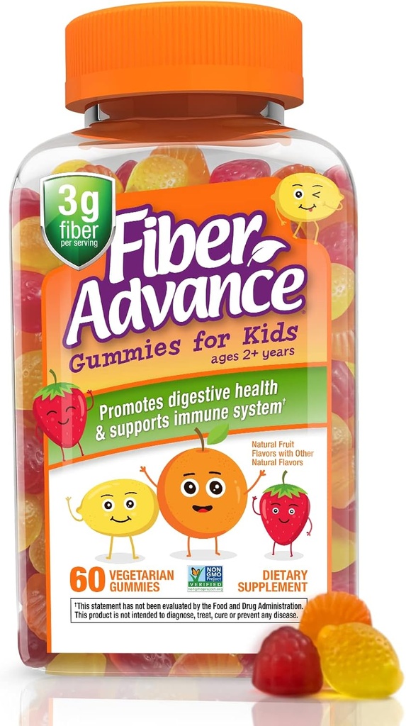 Çocuklar için Fiber Gelişmiş Gummies | Digestive Health | Prebiyotik Fiber Gummies | Çocuklar için Vitaminler | Gluten Free, Vegetarian, & Non-GMO, 60 Count