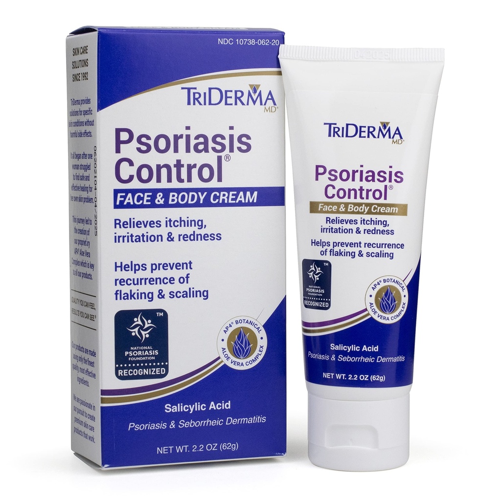 TriDerma Psoriasis Control Face & Body Cream - Maximum Strength 3% Salicylic Acid - Moisturizing Psoriasis Cream (No Cortisone, Fragrance or Parabens) - 2.2 oz