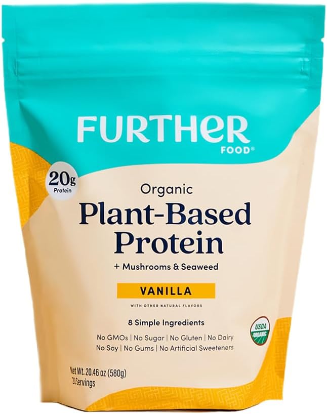 Daha Fazla Gıda Organik Vegan Protein Toz Vanilla - Bitki bazlı Protein 20g, Mushrooms & Seaweed, Vegan, GMO, Gluten Free, Dairy Free 19.05 Oz