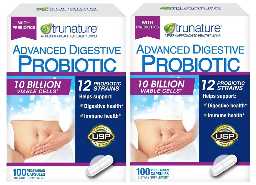 Trunature Digestive Probiotic Κάψουλες, Υγιεινό ανοσοποιητικό σύστημα 2Pack (100 Count) Το προϊόν συνιστάται