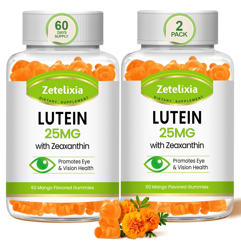 Lutein Gummies 25mg - Βιταμίνες ματιών Lutein & Zeaxanthin Συμπληρώματα υγείας ματιών για ενήλικες, Sugar Free Eye Health Gummies συμπλήρωμα - Υποστήριξη Όραμα, ωχρό, μπλε φως φιλτράρισμα (120 Κόμβος)