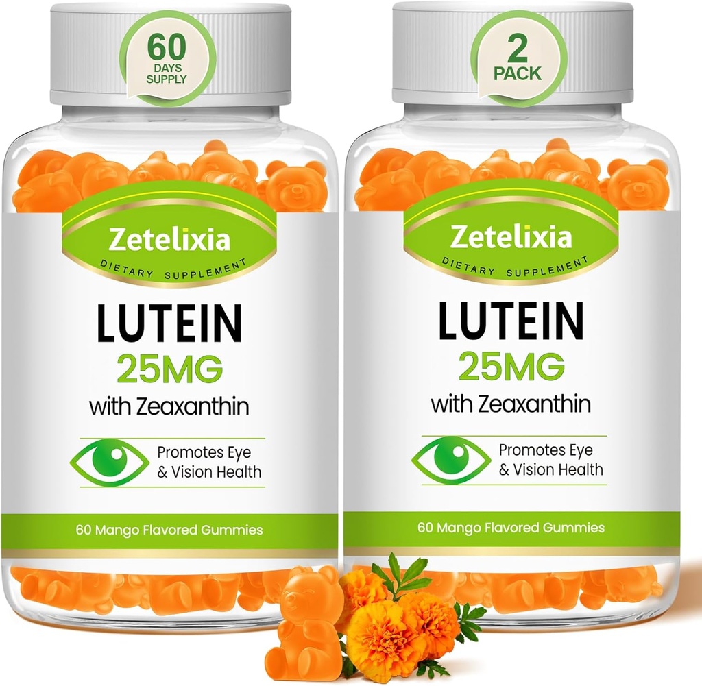 Lutein Gummies 25mg - Βιταμίνες ματιών Lutein & Zeaxanthin Συμπληρώματα υγείας ματιών για ενήλικες, Sugar Free Eye Health Gummies συμπλήρωμα - Υποστήριξη Όραμα, ωχρό, μπλε φως φιλτράρισμα (120 Κόμβος)
