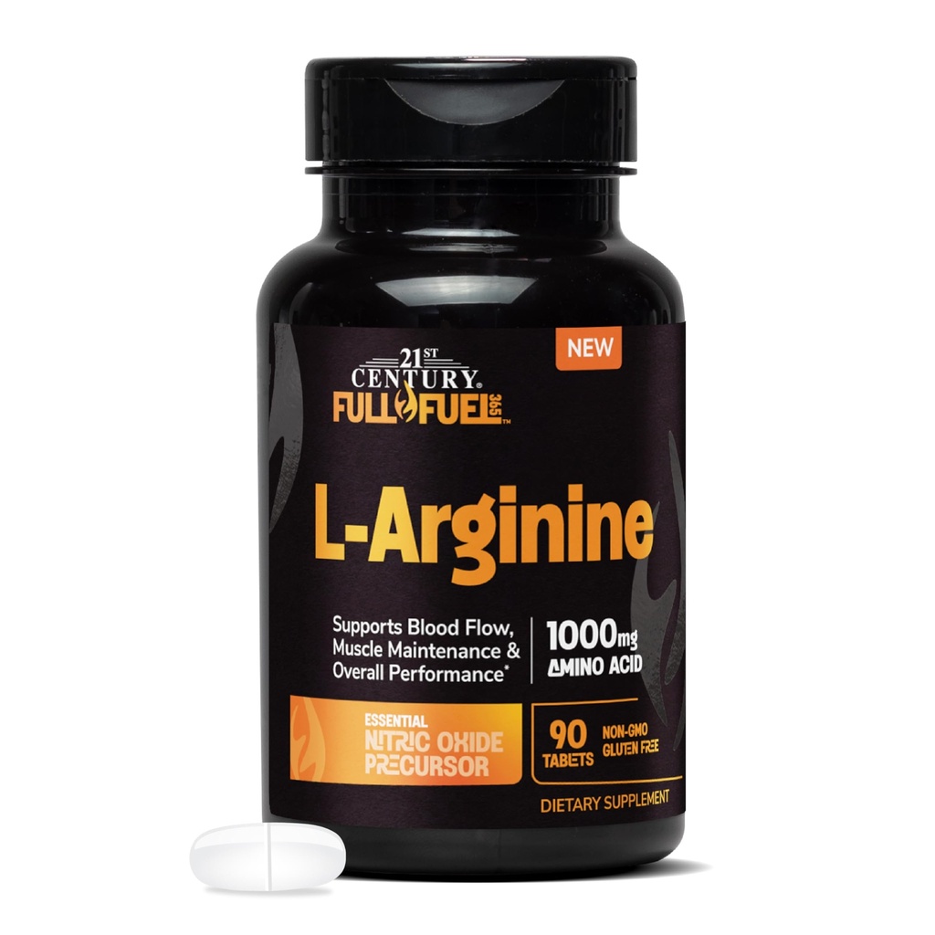 21. Yüzyıl Full Yakıt 365 L-Arginine 1000 mg, 90 Kont, Deri, Blood Flow ve Endurance Support, Non-GMO, Gluten Free Free