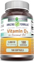 Amazing Formulas  Vitamin D3 with Coconut Oil Supplement |  5000  IU Per Serving | 180 Softgels | Non-GMO | Gluten Free | Made in USA