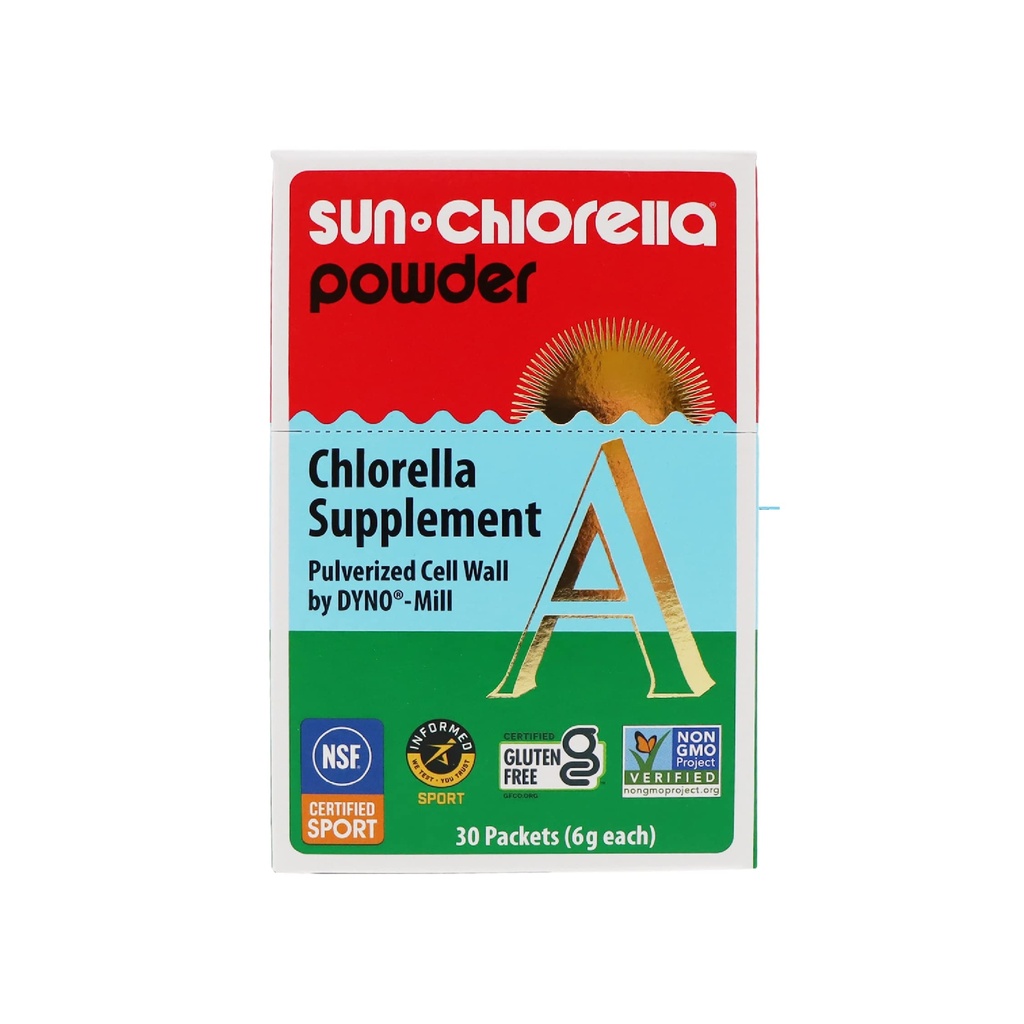 Sun Chlorella Powder Green Algae Superfood Supplement Supports Whole Body Wellness Immune Defense, Gut Health & Natural Energy Boost - Chlorophyll, B12, Protein, Non-GMO - 30 Packets
