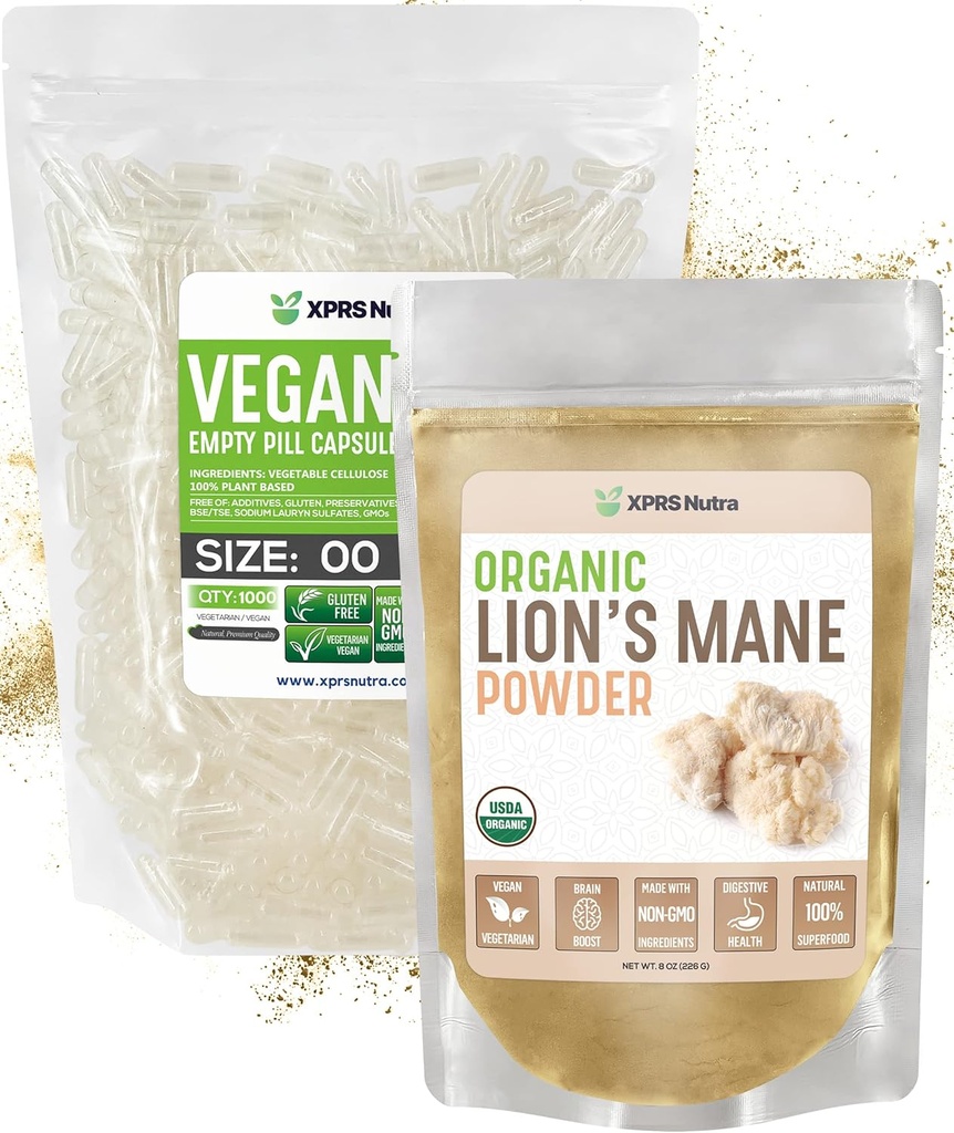 XPRS Nutra Organik Aslan'ın Mane 8 Ounce ile Boyut 00 Boş Kapsüller DIY Tamam