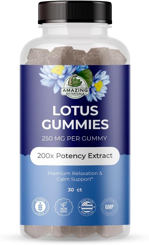 Amazing Botanicals Blueberry Lotus Çiçekler Gummies – Premium Rahatlama ve Calm Desteği – Vegan, Non-GMO, Gluten-Free Herbal Supplement, 250MG - Berry Flavor (30 Count)