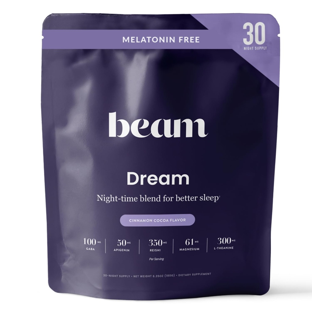 Beam Dream Sleep Powder, L-Theanine, Apigenin, Reishi and Magnesium, Third Party Tested Natural Sleep Aid & Sleep Supplement, Health and Wellness Gift, Natural Sleep Support, Non-GMO, 30 Servings