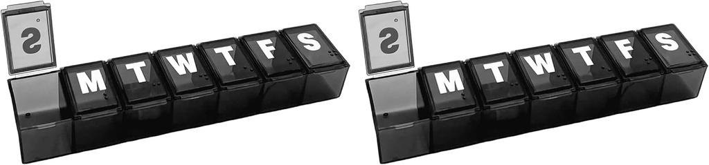   Basic Care Weekly (7-Day) Pill Organizer, Vitamin Planner, and Medicine Box, Medium Compartments, Black (Pack of 2)