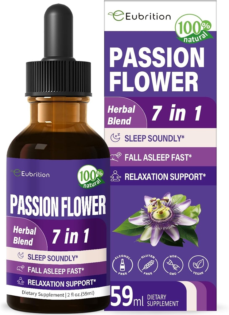 Passion Flower Liquid Drops for Sleep Support, Natural Herbal Formula with Valerian Root Chamomile Extract support Sleep Soundly & Relaxation. Συμπλήρωμα υψηλής βιοδιαθεσιμότητας.2oz