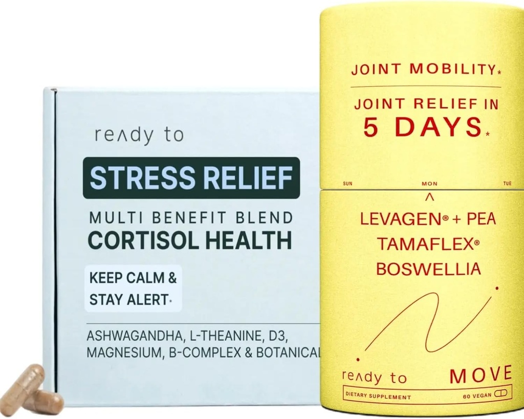 Ortak ve Stres Desteği Set | Cortisol Health & Ortak Hareketli Ashwagandha, L-theanine, Magnezyum, Tamaflex® Turmeric ve Pea | Calm & Ortak Supplements Pack