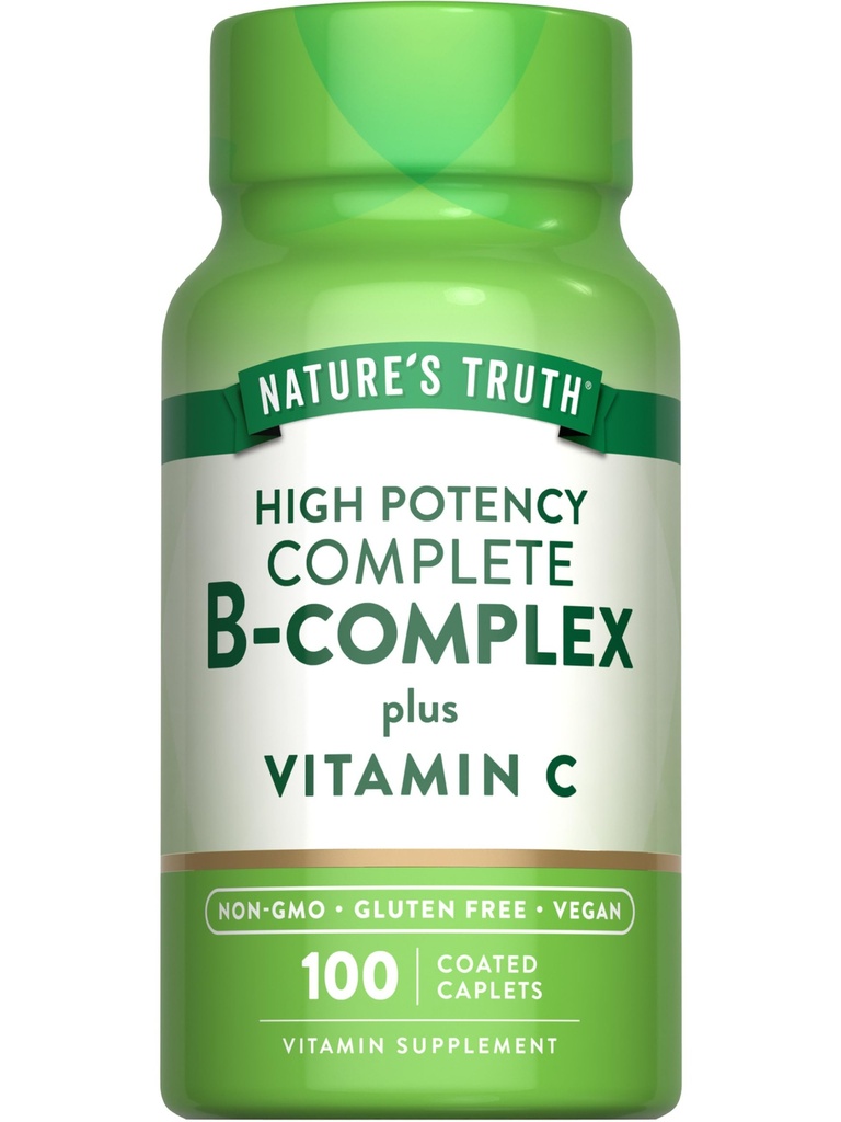 Doğanın Gerçek Vitamini B Kompleks Plus C | 100 Caplets | Vegan, Non-GMO & Gluten Ücretsiz Supplement Supplement