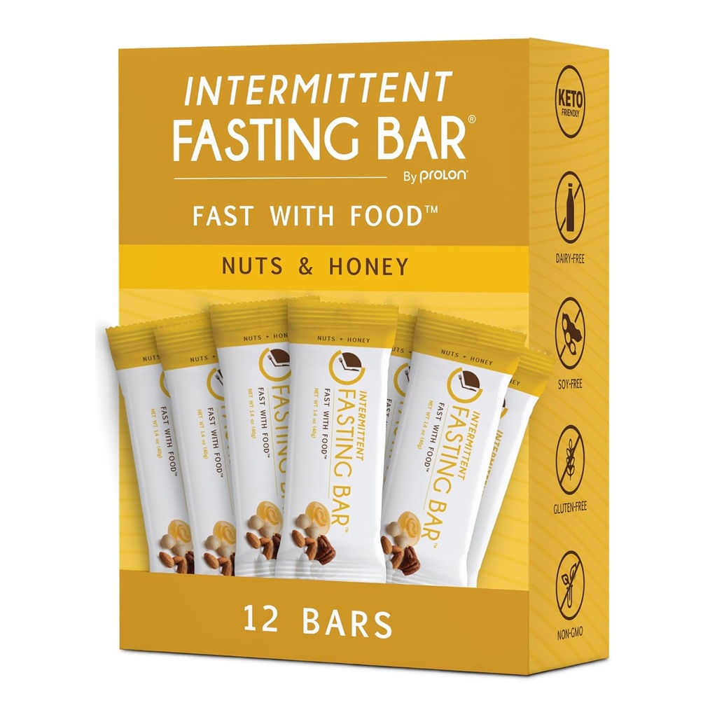 Prolon Fasting Bars | 6g protein, 8g Fiber | Keto-Friendly, Gluten-Free, Dairy-Free, Plant-Based | Intertent Fasting | Formulated to Not Break Your Fast | Nuts & Honey (12 Count)