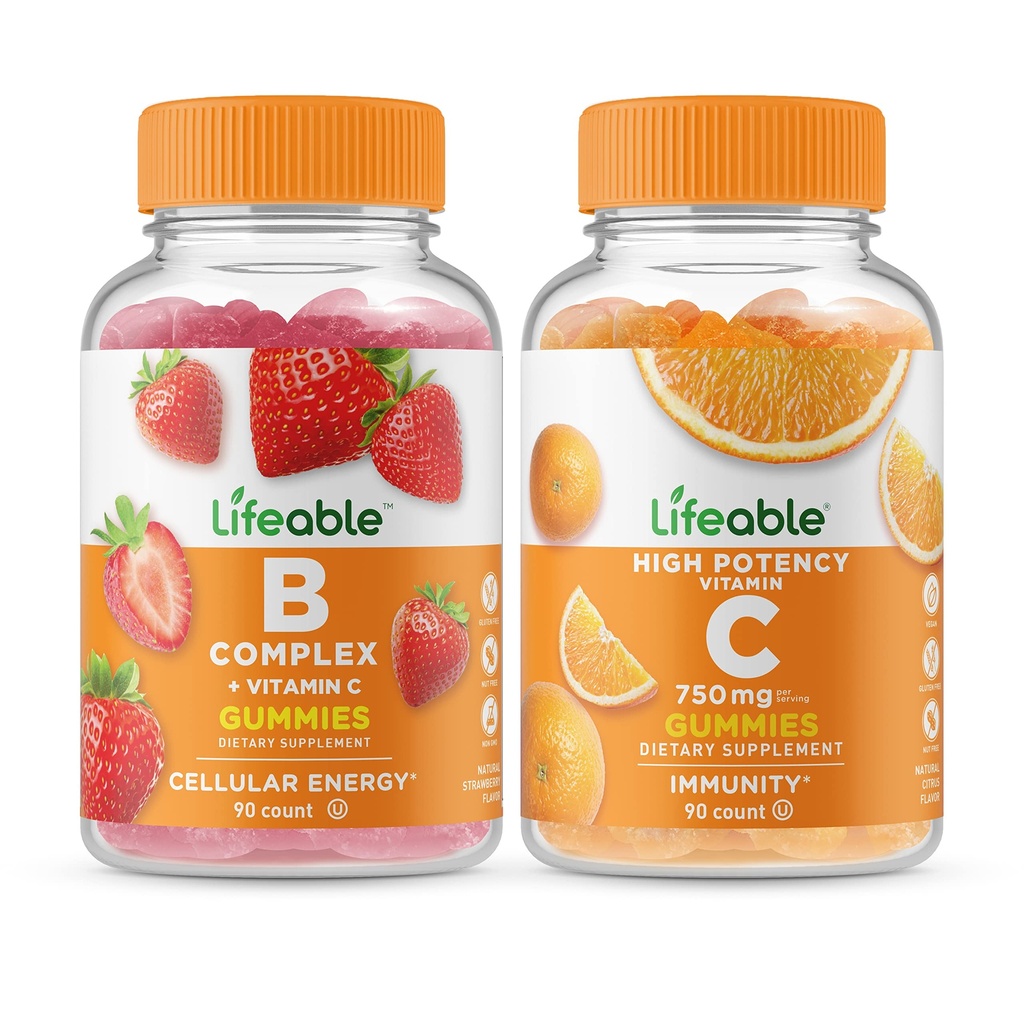Lifeable B Complex + Vitamin C 750 mg, Gummies Sche - Great Tasting, Vitamin Supplement, Gluten Free, GMO Free, Chewable