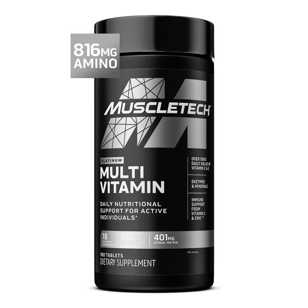 Kastech Platinum Erkekler ve Kadınlar için Multivitaminler - Immune Desteği için Çok İyi Tamam - 18 Vitamin ve Mineraller, A C D E B6 B12 - Erkekler için Günlük Çalışma Supplementleri - 180 Capsules