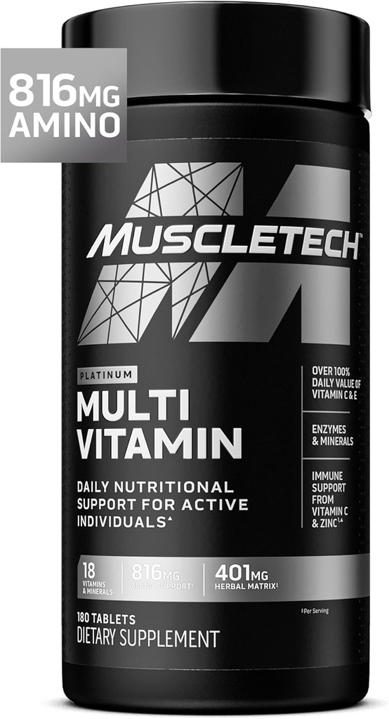 Kastech Platinum Erkekler ve Kadınlar için Multivitaminler - Immune Desteği için Çok İyi Tamam - 18 Vitamin ve Mineraller, A C D E B6 B12 - Erkekler için Günlük Çalışma Supplementleri - 180 Capsules