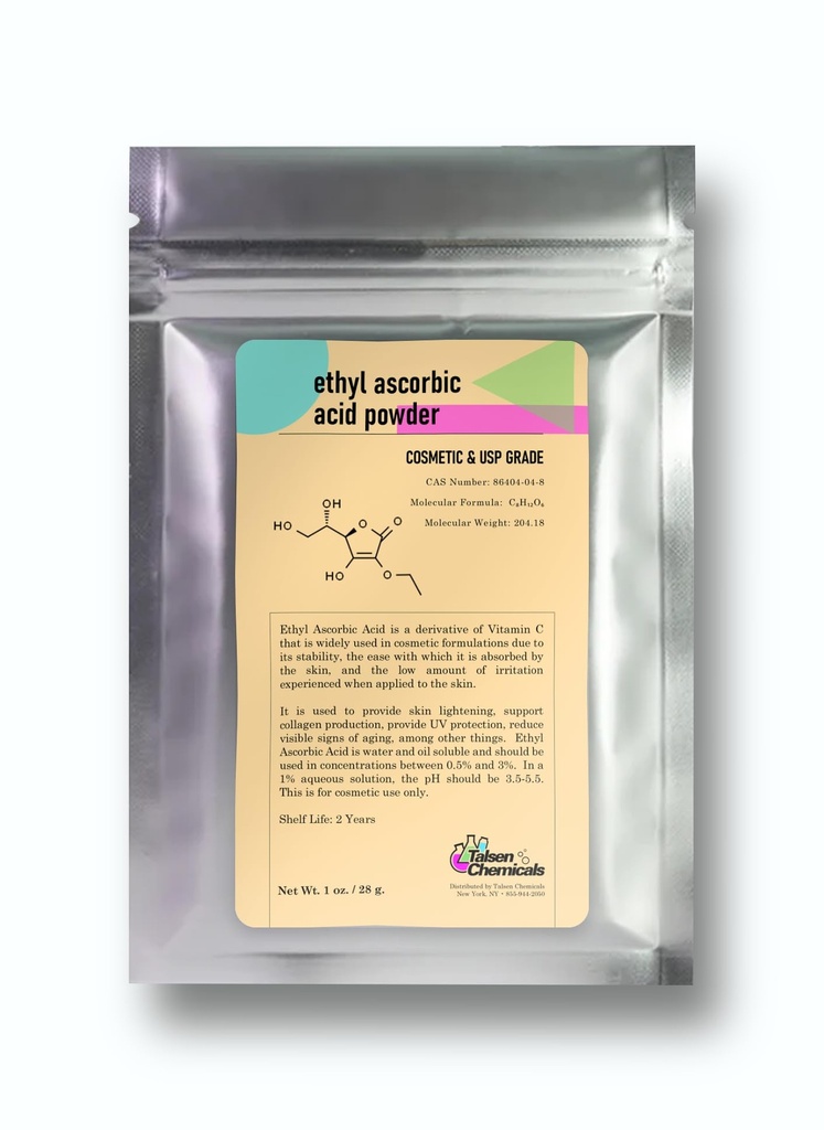 Ethyl Ascorbic Acid Powder Stable Vitamin C Derivative Help to Absorb Vitamin C to Skin Improve Skin Gloss, Skin Elasticity, Anti-Oxidation, and Other Functions (1 Ounce / 28 gram)