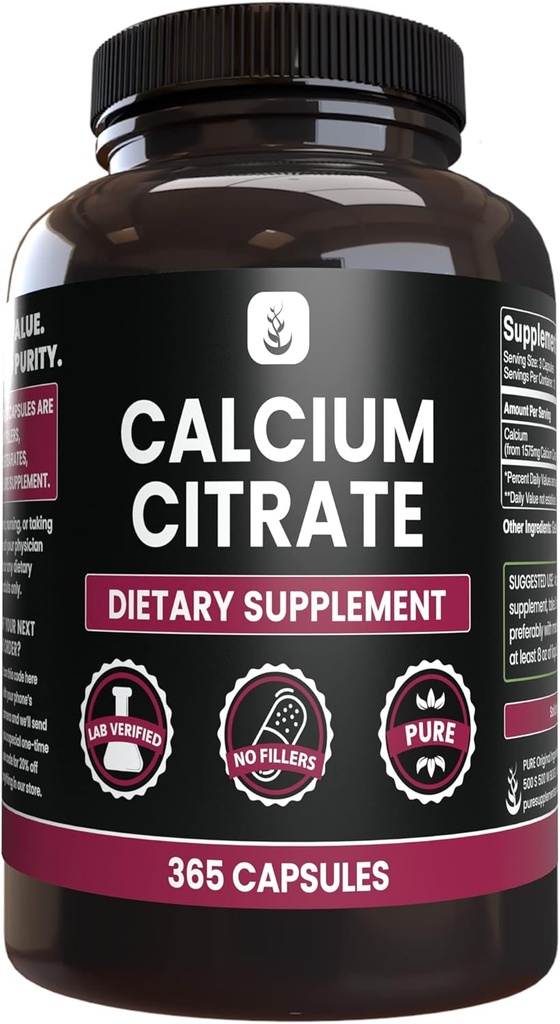Pure Original Ingredients Calcium Citrate (365 Capsules), No Magnesium Or Rice Fillers, Always Pure, Lab Verified