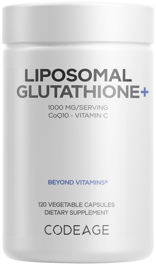 Codeage Liposomal Glutathione+ Supplement - 1000 mg Reduced L-Glutathione Pills, Vitamin C Ascorbic Acid, CoQ10 - Liposomal Delivery - Skin & Antioxidant Support - Non-GMO - 120 Capsules