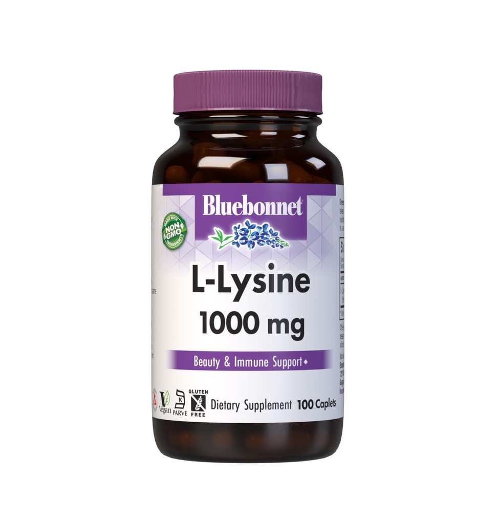 BlueBonnet L-Lysine 1000 mg Essential Platinum Asits Supplement - Immune & Collagen Support Supplements for Women & Men - Non-GMO, Vegan & Gluten-Free - 1000 mg L L. Lysine Per