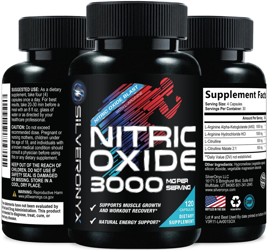 Ekstra Kuvvetli Nitrik Çimento Supplement 3X Strength L Arginine, Citrulline Malate, AAKG, Alanine - Premium Kas Nitrik ATM - Doğal Enerji ve Kalp Sağlığı Desteği - 120 Capsules