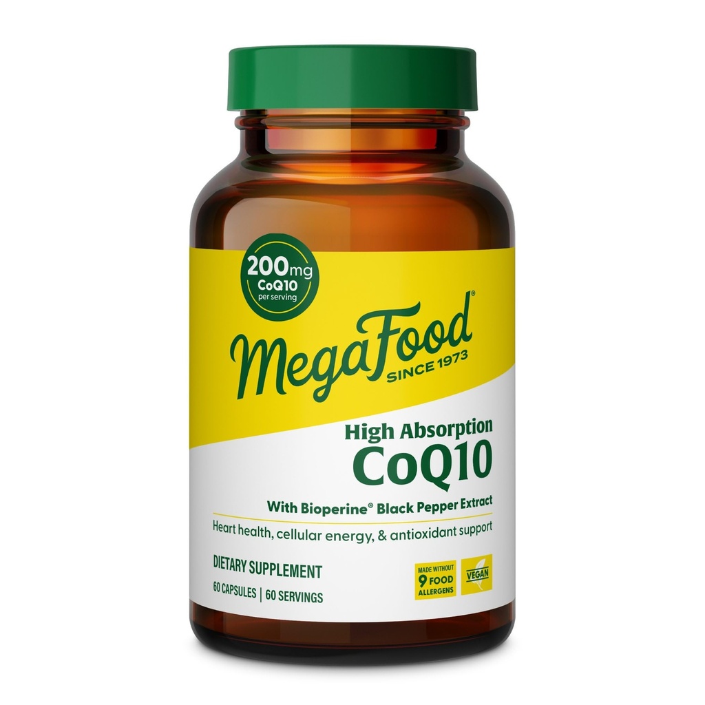 MegaFood High Abxia CoQ10 200 mg In Service - BioPerine Black Pepper Extract ile - Hücre Enerji ve Sağlıklı Aging için Antioksi Destek - 60 Kalp Sağlığı Supplements Capsules, 60 Servisler