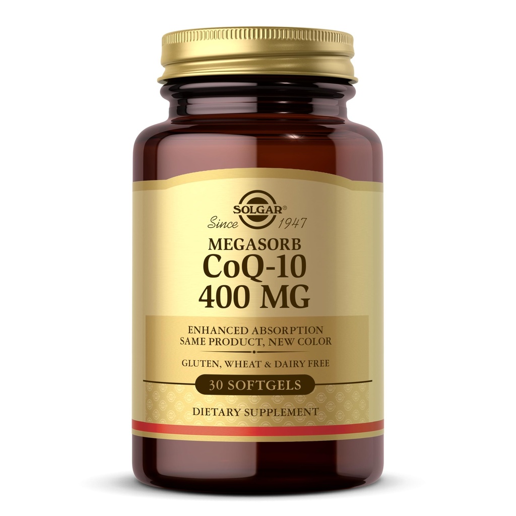 Solgar Megasorb CoQ-10 400 mg, 60 Softgels - Beyin Fonksiyonları Destek - Coenzyme Q10 Supplement - Geliştirilmiş Aborpsiyon - Gluten Free, Dairy Free - 60 Hizmetler