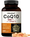 NatureBell CoQ10 100 mg with Omega 3, 240 Capsules | Stable High Abors Form – Antioksi Support for Heart & Energy Health – Ekstra Strength Coenzyme Q10 Supplement
