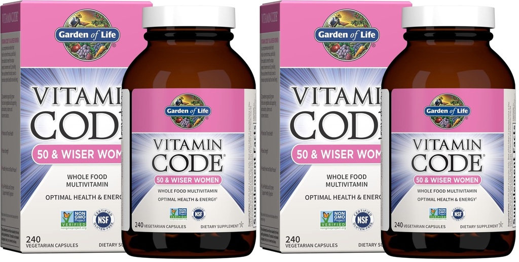 Garden of Life Vitamin Code Multivitamin for Women 50 & Over, B Vitamins, A, C, D3, E & K, CoQ10, Probiotics & Enzymes, for Women 50 Plus, 240 Capsules,(Pack of 2)