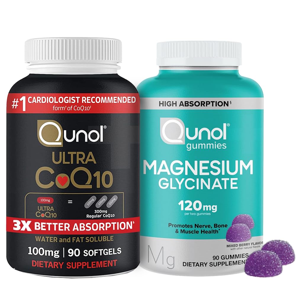 Qunol CoQ10 & Magnesium: Ultra CoQ10 100mg, 90 Softgels & Magnesium Glycinate, 120mg, 90 Gummies