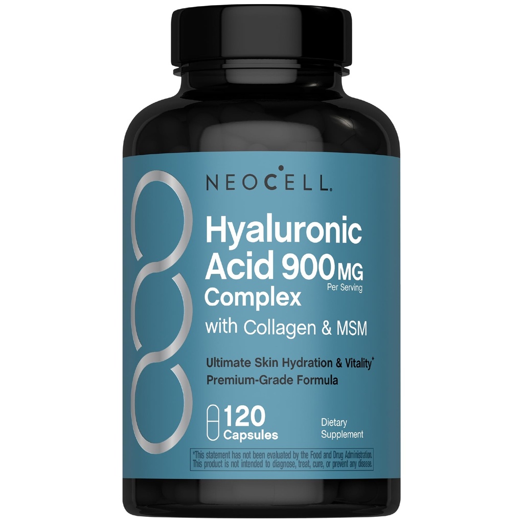 NeoCell Hyaluronic Acid Complex 900mg | 120 Capsules | with BioActive Collagen Peptides & MSM | Premium Grade Formula
