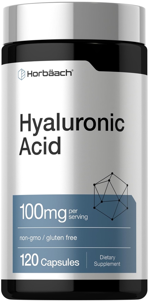 Horbäach Hyaluronic Acid Supplement | 100mg | 120 Capsules | Non-GMO, Gluten Free
