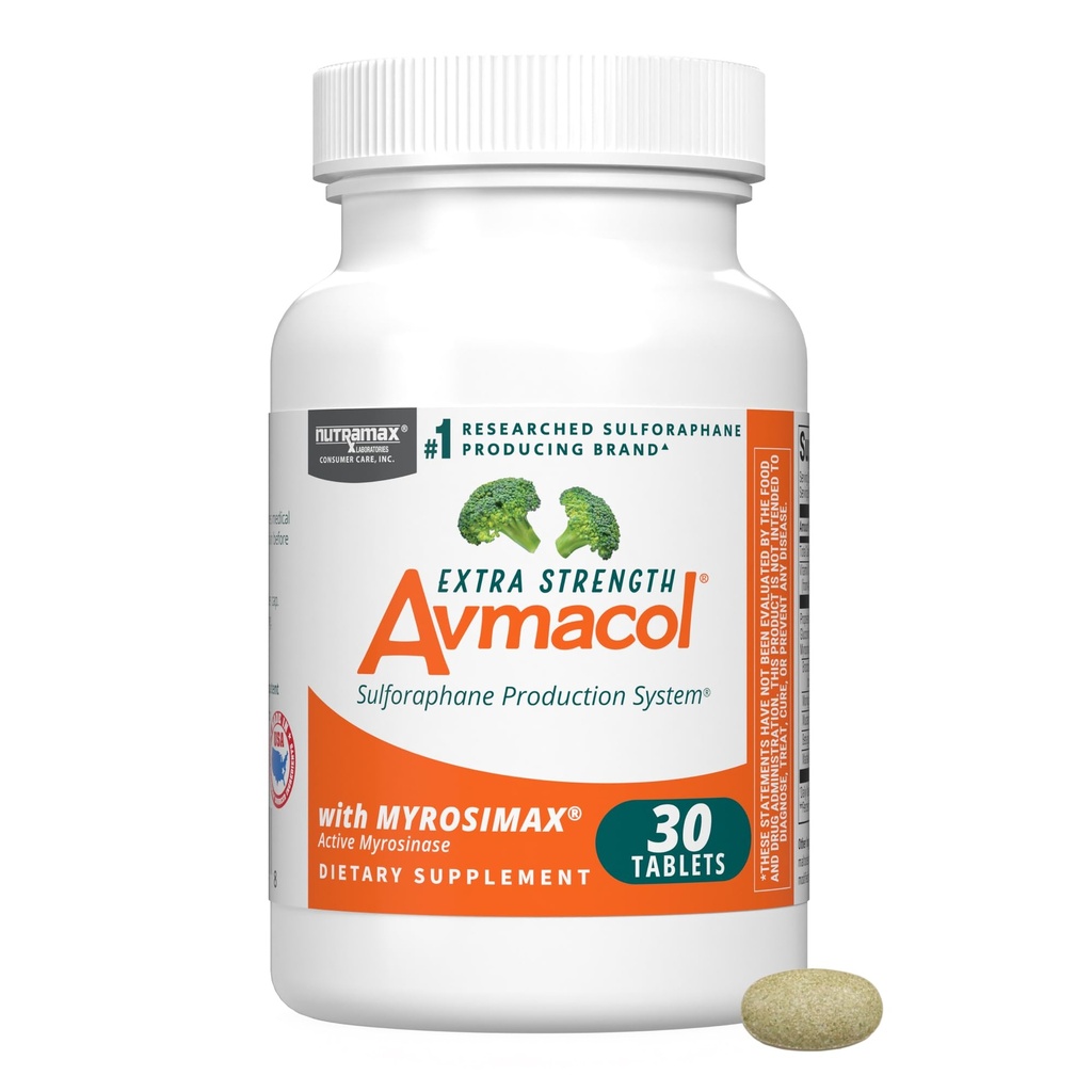 Nutramax Laboratories Avmacol Extra Strength #1 Researched Sulforaphane-Producing Brand for Detoxification with Glucoraphanin and Active Myrosinase, Immune Health, Adults & Children, 30 Tablets